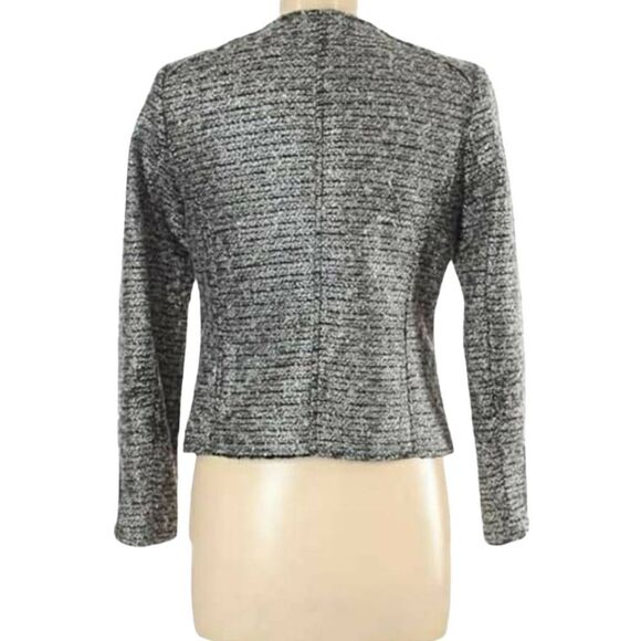 H&M Women's 8 Metallic Silver Heavyweight Boucle Tweed Zip Up Motorcycle Jacket - Picture 14 of 15
